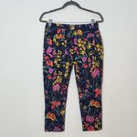 Susan Graver  Navy Floral Cropped Pants Sz 8 Petite Navy Floral Pull-on Pants Photo 3