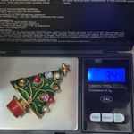 Vintage Unsigned Enamel Christmas Tree w/ 4pairs Of Earrings Holder Brooch Set Photo 11