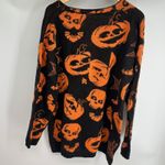 Womens L Halloween Pumpkin Skull Bat Print Button Up Cardigan Sweater Black Size L Photo 1