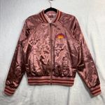 Mother S Sunshine City Bomber Jacket Pastel Pink Satin Rainbow Varsity Preppy Photo 1