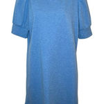 Loft  Sky Blue Puff Sleeve Mini Sweatshirt Dress Short Sleeve M Photo 0