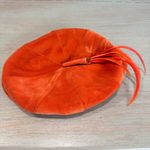 Vintage 50s Nita Hats Of Dallas Orange Velvet Feathered Perching Hat Cap Capulet Photo 4