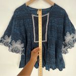 Anthropologie Pilcro Orchid Embroidered Flutter Sleeve Midnight Blue Floral Blouse Boxy XS Photo 13