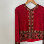 Laurence Kazar  Silk Beaded Vintage Jacket Top Red Small Large Medium Photo 4