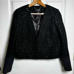 J.Crew  Collection Black Sequin Tweed Cropped Jacket Wool Blend Size 6 Luxury Photo 0