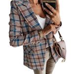 Last One❣️Women's Casual Long Sleeve Lapel Button Slim Work Office Plaid Blazer Jacket Size M Photo 0