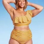 Kona Sol  Striped Ruffled Swim Top & Full Coverage Bikini Bottom Size X/3X Photo 0