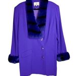 Vintage Lily & Taylor Couture Womens Wool Fox Fur Trim Jacket Coat Sz 18 Purple Photo 0