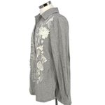Soft Surroundings  Lacey Embroidered Gray Button-Up Shirt Size Small Photo 3