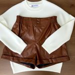 Cupshe Franny Vegan Leather Paperbag Shorts Women’s Sz XL Brown High Rise Photo 4