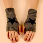 Moda Knit Fingerless Gloves Hand Warmers with Black Star Design Photo 0