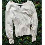 EXPRESS Vintage V Neck Cream Sweater Size Large Photo 3