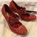 SARAH CHOFAKIAN Red Gold Mary Jane Suede Pumps EU 39 Size undefined Photo 0