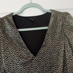 1.STATE Floral Balloon Sleeve Blouse Sz MED Black Glitter Gold Holiday Party Photo 4