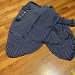 Free People  Women’s Medium Striped Blue White Linen Button Oversized Top Shirt Photo 4