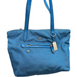 Coach  Blue Nylon Tote Bag Handbag Purse Satchel with Leather Straps & Accents Photo 0