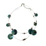 American Vintage Boho Turquoise Multistrand Abalone Shell Illusion Necklace Wire Layered 16-19” Photo 1