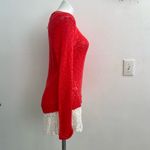 Democracy NWOT Orange Red Raglan Sleeve Ruffle Hem Knit Top Medium Photo 2