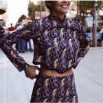 ZARA Macedonia Print Asymmetrical Hem Cropped Top Womens Large Purple & Yellow Photo 1