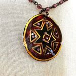 NW Signed Star Enamel abalone Pendant Necklace Maroon Rhinestones Purple Photo 1