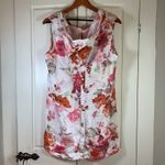 Soft Surroundings Soft Surroundings Garden Party Floral Linen Hooded Sleeveless Tunic Blouse Med Photo 1