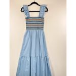 Strut & Bolt  Womens Dress Blue Midi Smocked Ruffle Square Sundress A Line Small Photo 4