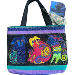 Vintage Laurel Burch Dogs Doggies Canine Family Small Tote Bag Purse NWT LB2073 Black Photo 0
