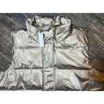 NWT LIVI Puffer Vest Metallic Champagne Gold Quilted Full Zip Hood Size 22/24 Silver Photo 2