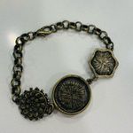 Bronze Boho Chain Bracelet Medallions Flower Cream Resin Cabochon 7.5" long Photo 1