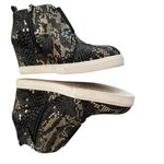 Linea Paolo Wedge sneaker Black gold Snake Print side zip leather heeled bootie Size 11 Photo 2