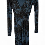 Orla Kiely Blue Black Tree Print Midi Wrap Dress Womens L Long Sleeve Stretch Size L Photo 0