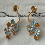 Oscar de la Renta  Gold and Light Blue Floral Earrings Photo 0