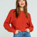 Billabong Dark Orange Cable Knit Mock Neck Sweater Chunky Pullover M Photo 0