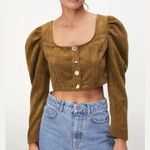 ZARA Olive Brown Corduroy Long Sleeves Crop Top Sz S Women Photo 0