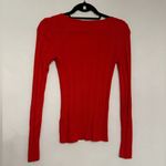 Topshop Red Ribbed Long Sleeve Knit Top Slim Fit V-Neck Shirt Womens Size 0-2 Photo 9