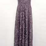 Anthropologie Floral Lace Overlay Embroidered Metallic Sleeveless V-Neck Maxi Dress Purple Photo 4