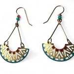 Adajio Geometric half circle earrings drop Western Native Cloisonne Dangle Gold Photo 0