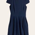 Badgley Mischka Belle Navy Cap Sleeve Pleated A-Line Knee Length Dress Size 2 Photo 0
