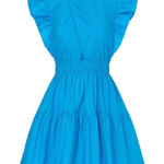 Line and Dot  Ruffle Mini Dress in Blue, Size M Photo 0