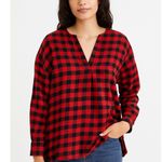 Madewell  Red Black Buffalo Check Plaid Popover Top Size Small Photo 0