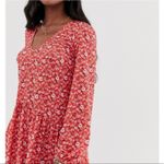 ASOS Red Ditsy Floral Boho Smock Long Sleeve Mini Shirt Dress Size 2 Feminine Photo 11