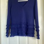 Trina Turk Merino Wool Navy Blue Sweater Size Small Tassel Fringe Photo 5