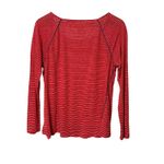 Sundance Linen Striped Long Sleeve Top Red White Blue Trim Lightweight Sheer Photo 4