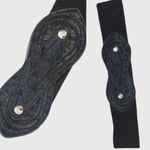 80s Vintage Waist Belt OS Black Stretch Leather Woven Snap Retro Punk Goth Vamp Photo 2