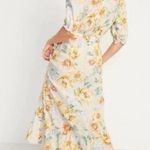 Old Navy Yellow Floral Ruffle Wrap Midi Dress NWT M Photo 9