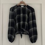 Bella Dahl  Ivy Tie Up Windowpane Grid Long Sleeve Plaid Gauze Blouse Size S Photo 1