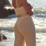 Lulus  Summer Groove Beige and White Crochet Halter Top Swim Cover-Up Photo 1