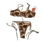 Cider NWT  The Camo Two Piece String Tie Swimsuit Removable Cups XL Brown Green Photo 0