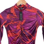 Pretty Little Thing  NWT Hot Pink Printed Slinky High Neck Ruched Long Sleeve Dress Photo 3