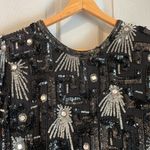 Megere Women's M Vintage 100% Silk Sequin Embellished Costume Dance Sheer Shirt Black Size M Photo 1